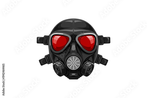 Black gas mask with red eyes protective gear safety equipment