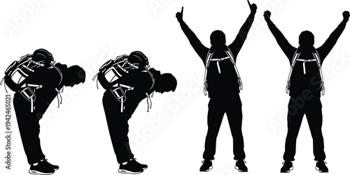 Collection of zombie businessman silhouettes rising from the ground, isolated on white background, black design, cad drawing flat vector illustration, set of icons.