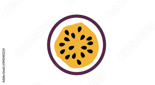 Cut passion fruit icon with pulp and seeds