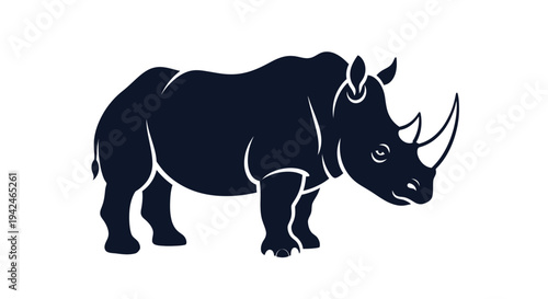 Dark blue rhinoceros silhouette simple illustration on white background
