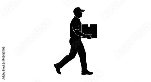 Delivery man walking carrying package silhouette graphic icon