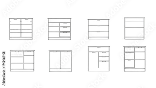 Grid of various window designs displayed in a simple line art style
