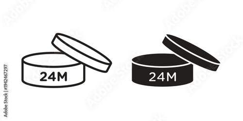 24M icon clipart symbol isolated on white background. Flat and stroke designs.