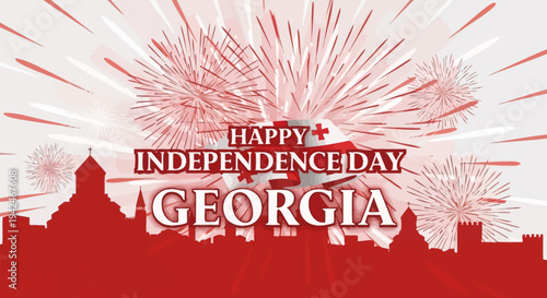 Fireworks Exploding Over City Skyline Independence Day.