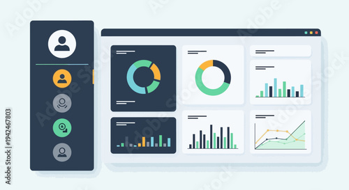 Digital dashboard interface displaying business analytics and user data charts