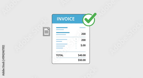 Digital invoice document with green checkmark for successful payment