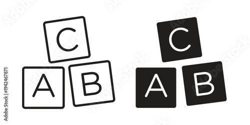 Baby ABC cubes icon clipart symbol isolated on white background. Flat and stroke designs.
