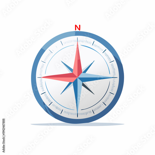 Directional compass pointing north in a flat design style