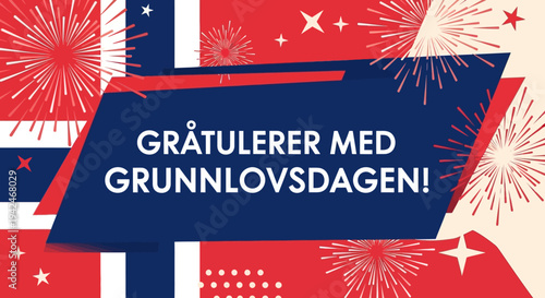 Norwegian Constitution Day Celebration Greeting Card Design.