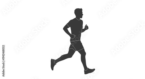 Dynamic silhouette of a man jogging on white background