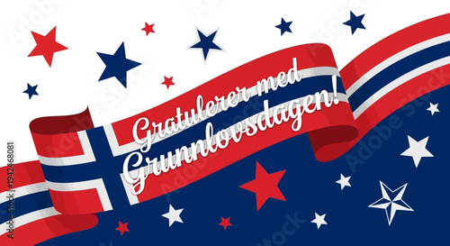 Norwegian Flag Ribbon with Stars Design.