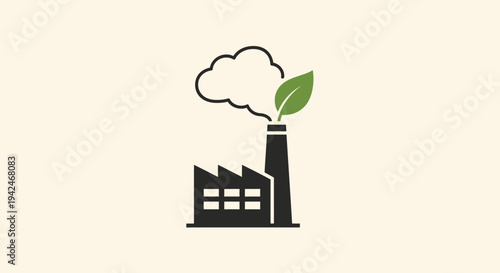Eco-friendly factory icon with green leaf from smokestack