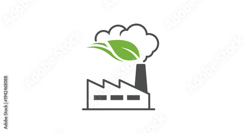 Eco-friendly factory icon with green leaf smoke for sustainability