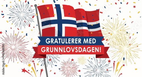 Norwegian Flag Celebration with Fireworks Display.