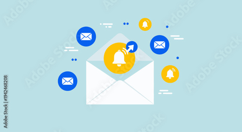 Email marketing newsletter notifications and new message concept