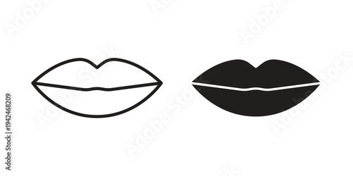 Big lips icon clipart symbol isolated on white background. Flat and stroke designs.