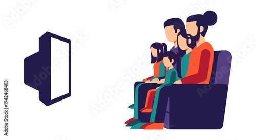 Family watching TV together at home in flat design