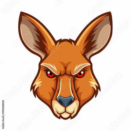Fierce red-eyed kangaroo head mascot logo illustration
