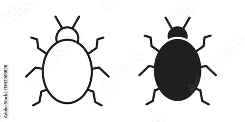 Bug icon clipart symbol isolated on white background. Flat and stroke designs.