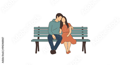 Flat design couple sitting closely on a park bench