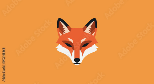 Flat design fox head on vibrant orange background