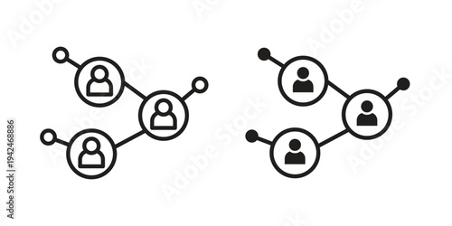 Business Connections icon clipart symbol isolated on white background. Flat and stroke designs.