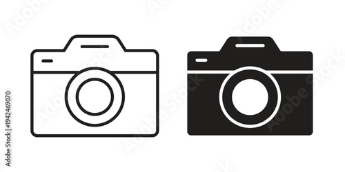 Camera button icon clipart symbol isolated on white background. Flat and stroke designs.