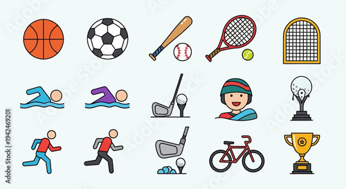 Flat design sports icons collection for athletic activities