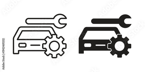 Car service icon clipart symbol isolated on white background. Flat and stroke designs.