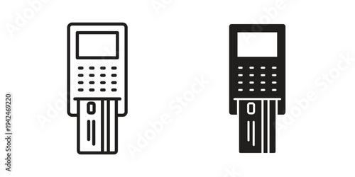 Card machine icon clipart symbol isolated on white background. Flat and stroke designs.