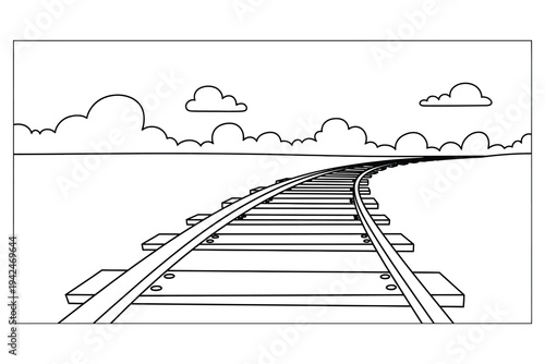 Long Road Landscape Coloring Page – Countryside Road with Trees Printable Line Art for Kids and Adults