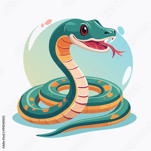 Friendly cartoon snake coiled with tongue out