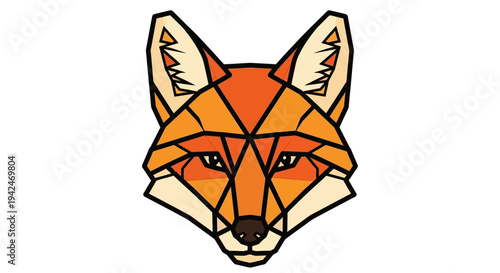 Geometric orange fox head illustration on white background