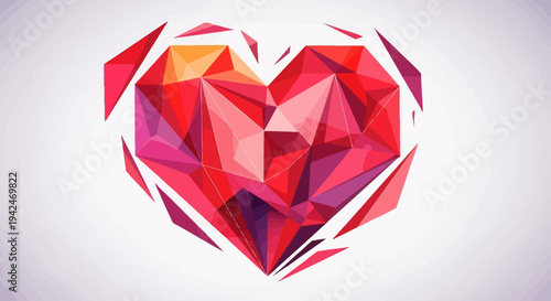 Geometric low poly heart shape illustration with abstract design