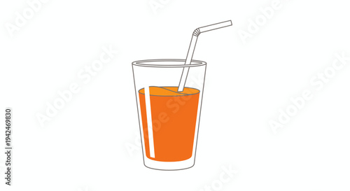 Glass of orange juice with a straw minimalist illustration