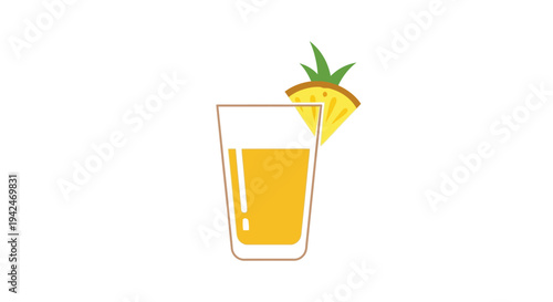 Glass of pineapple juice with fruit garnish minimalist illustration
