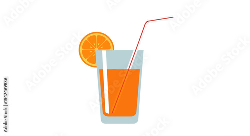 Glass of orange juice with straw and orange slice