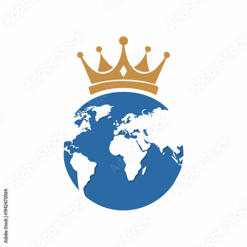 Golden crown on top of a blue world globe