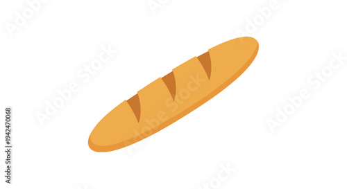 Golden French baguette bread loaf flat graphic illustration