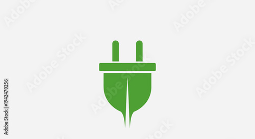 Green electric plug icon with leaf for sustainable energy