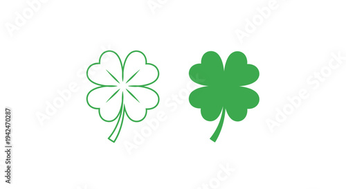Green four-leaf clover outline and solid fill icons