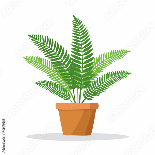Green fern potted plant flat vector illustration on white
