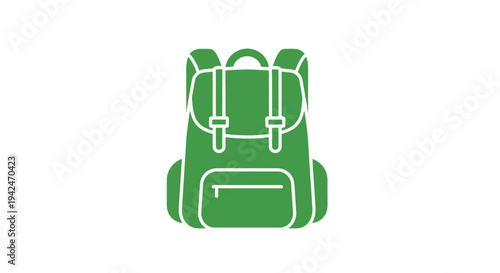 Green minimalist backpack icon for travel and outdoor activities