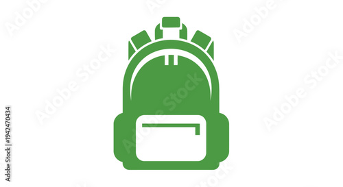 Green minimalist backpack icon for travel or education