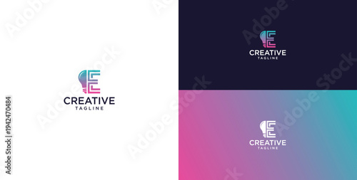 smart bulb logo icon. bulb logo technology. initial logo design E