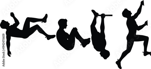 Man doing abdominal workout silhouettes set fitness training exercise poses isolated black vector illustration sport workout concept