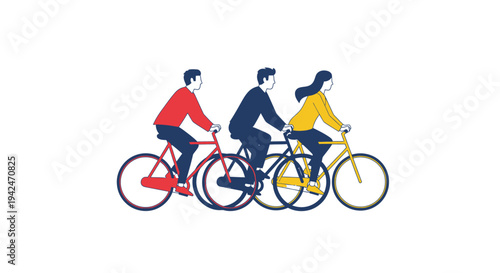 Group of diverse people cycling on bicycles together flat design