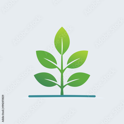 Growing green plant icon with gradient leaves on light background