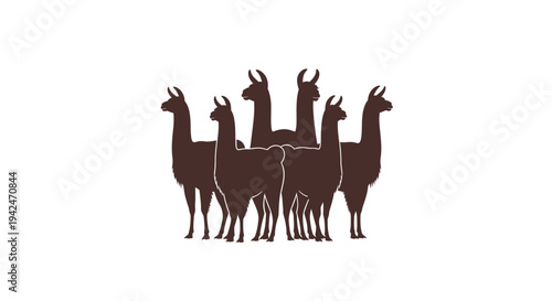 Group of six brown llama silhouettes on a white background