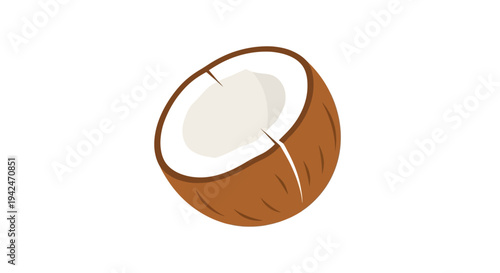 Half-cut coconut showing white flesh on isolated background